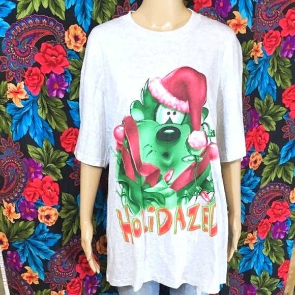 VINTAGE NWT MEN'S 90's LOONEY TUNES SHIRT TAZ HOLIDAZED LARGE TOP VINTAGE 1998* - Picture 3 of 6